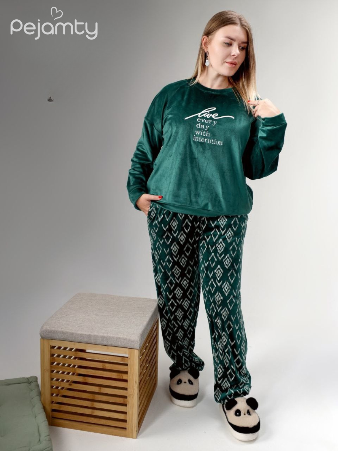 Ensemble Pyjama Velours Femme Vert Émeraude