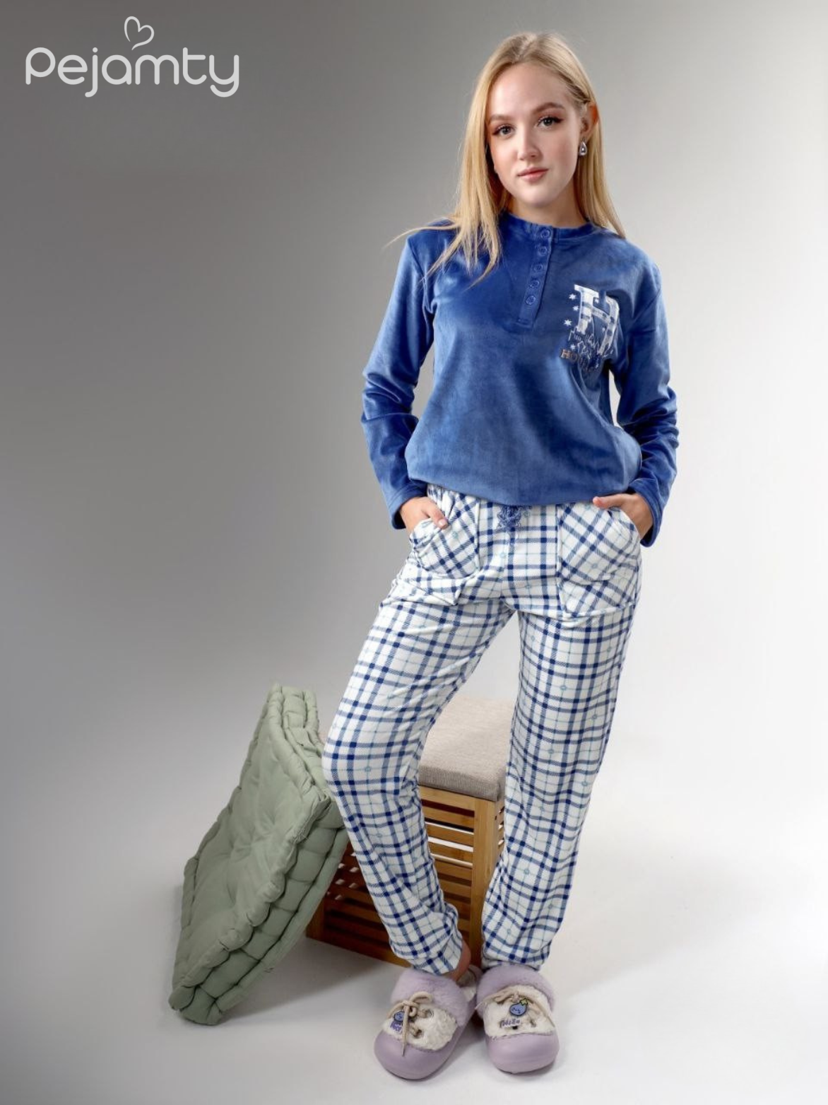 Pyjama Hiver Femme Velours Bleu Royal
