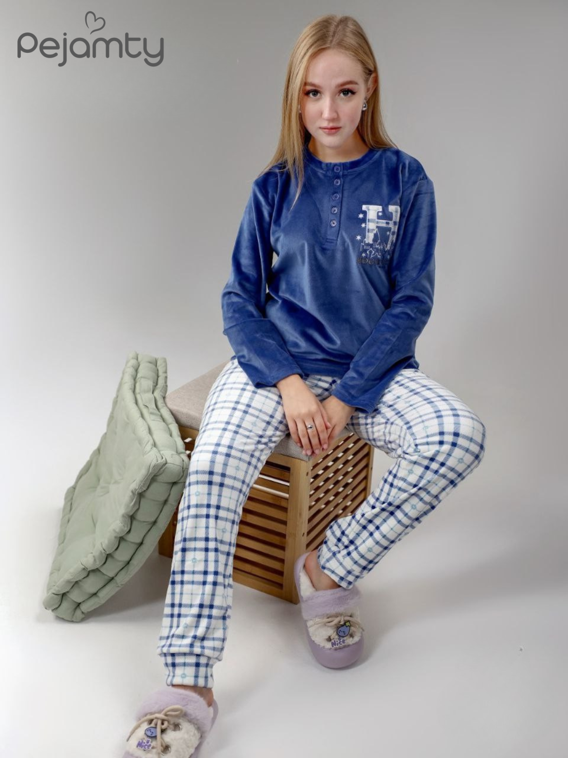 Pyjama Hiver Femme Velours Bleu Royal