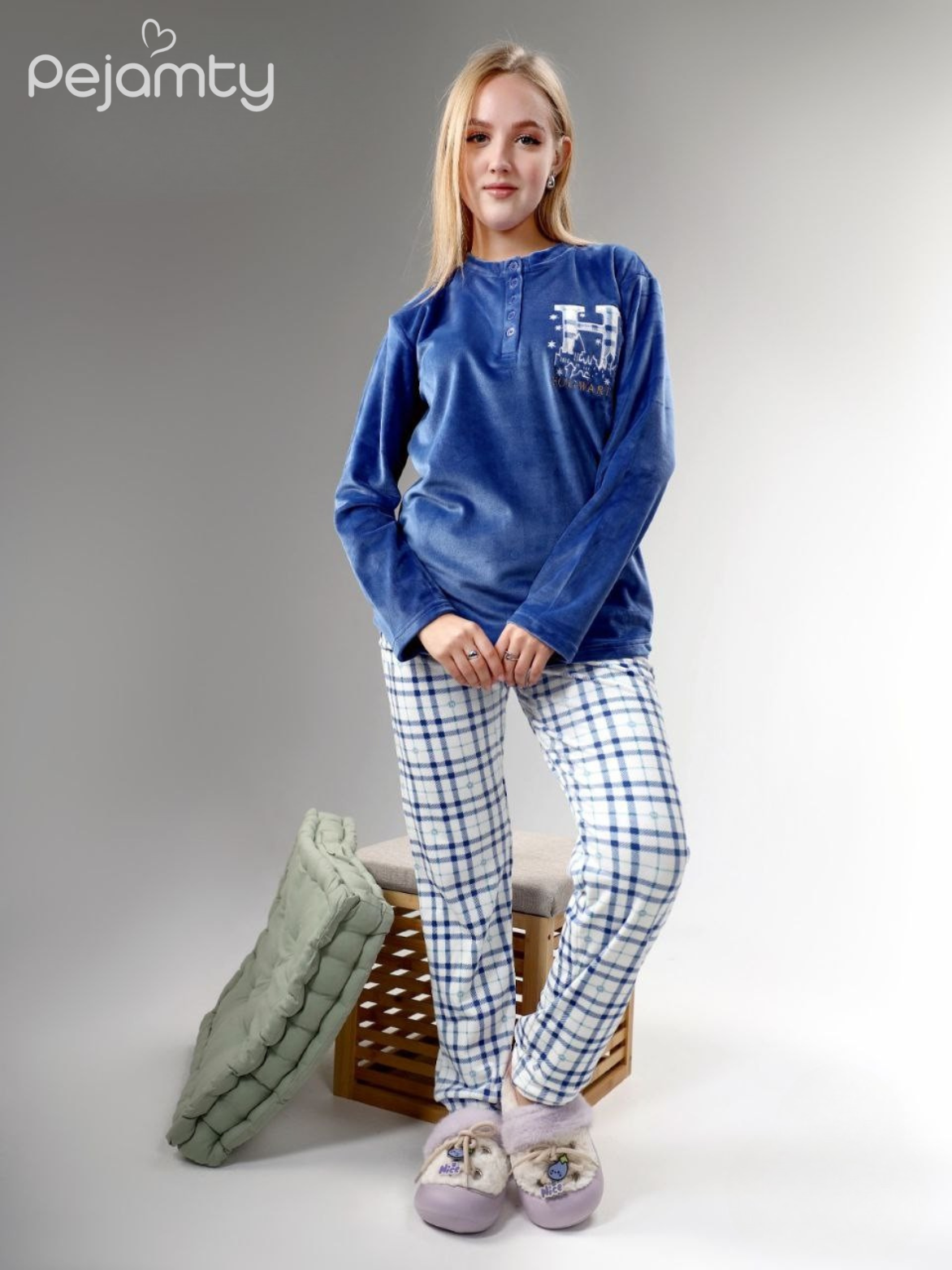 Pyjama Hiver Femme Velours Bleu Royal