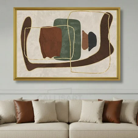 Tableau décoratif earth patches - abstrait marron et vert sur mesure