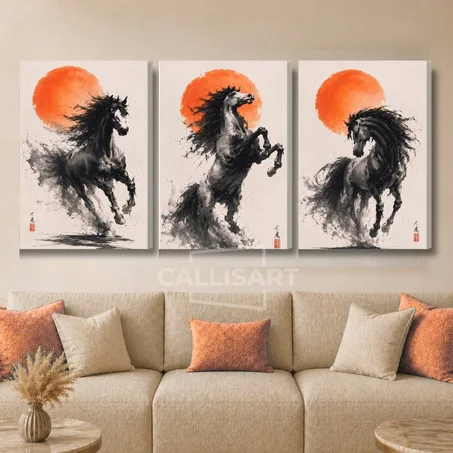 Art abstrait Horses - abstrait orange