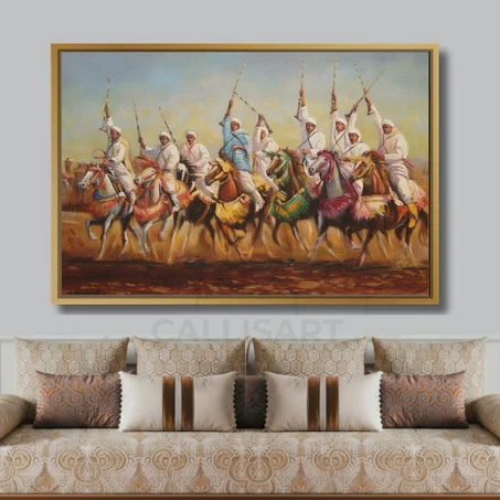 Tableau décoratif the grand fantasia - abstrait bleu et marron sur mesure