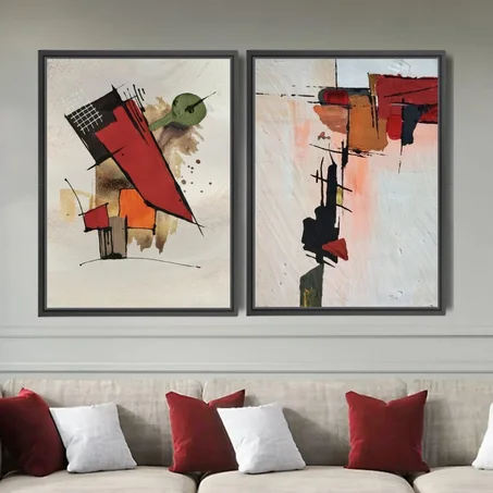 Art abstrait Muted Geometry- SET DE 2 TABLEAUX