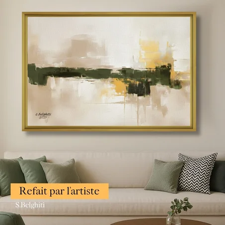 Tableau décoratif Soft Petals on Stone- abstrait vert et doré sur mesure