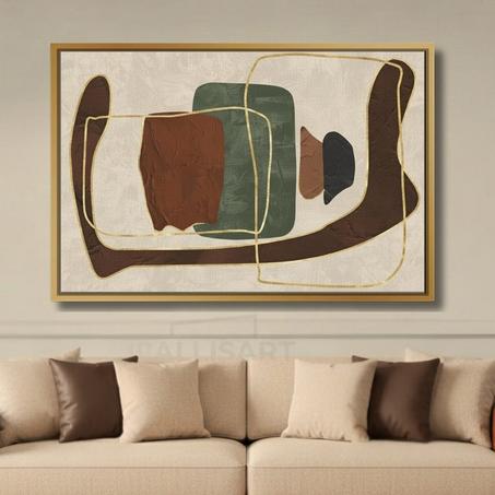 Tableau décoratif earth patches - abstrait marron et vert sur mesure