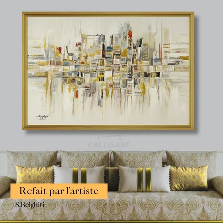 Tableau décoratif City Rhythm - abstrait vert et doré sur mesure