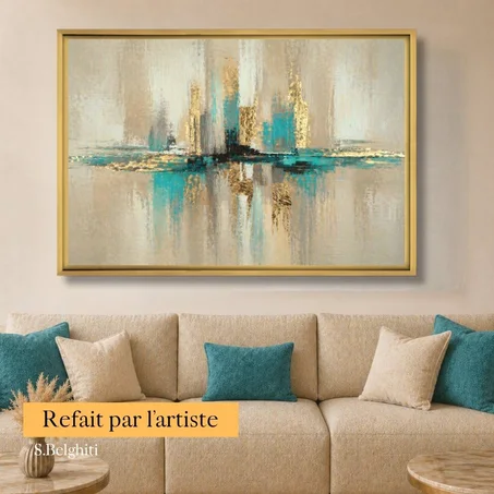 Tableau décoratif Mirage Echo - abstrait bleu et doré