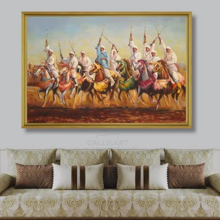 Tableau décoratif the grand fantasia - abstrait bleu et marron sur mesure