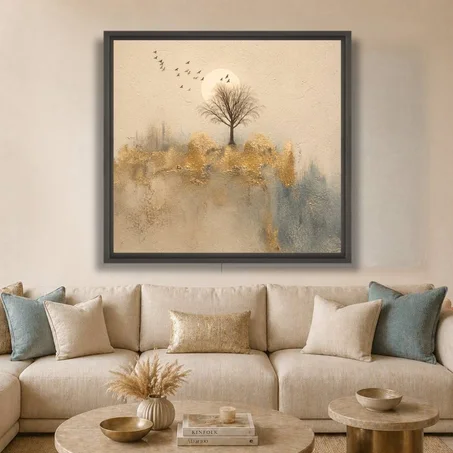 Tableau décoratif The Last Tree- abstrait doré et bleu