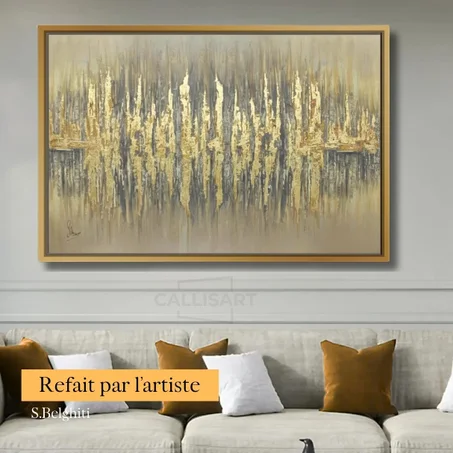 Tableau décoratif Golden harmony - abstrait beige et doré sur mesure