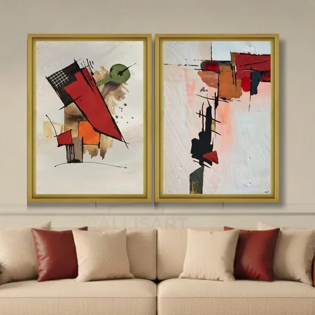 Art abstrait Muted Geometry- SET DE 2 TABLEAUX
