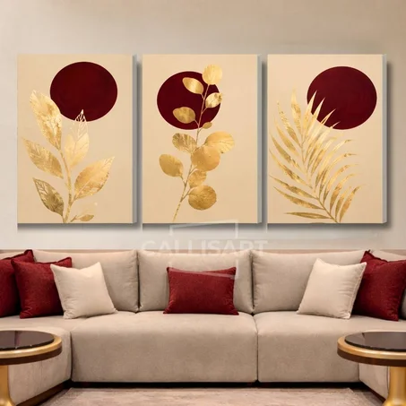 Art abstrait Luxe flower  - abstrait grenat et doré