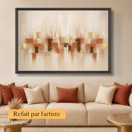 Tableau décoratif Terracotta Light Rhythm - abstrait rouge brique et doré