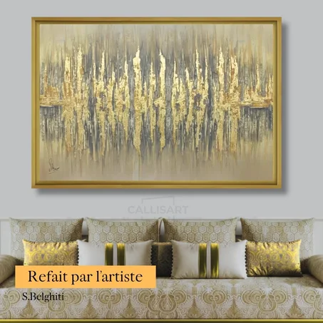 Tableau décoratif Golden harmony - abstrait beige et doré sur mesure