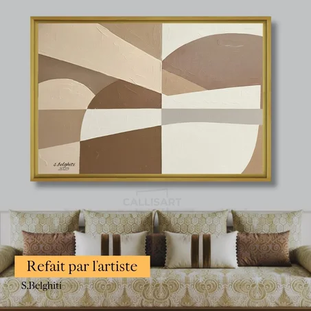 Tableau décoratif Modern Cubist - abstrait marron et beige sur mesure
