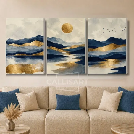 Art abstrait Golden Horizon Peaks - abstrait