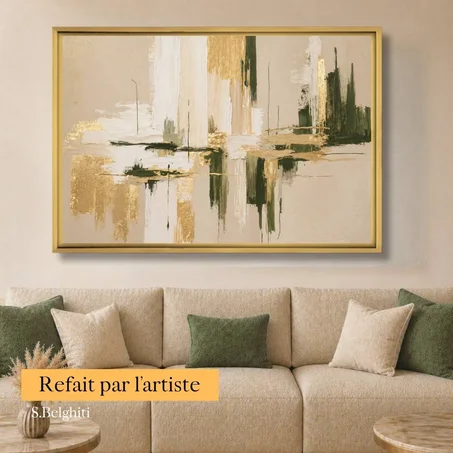 Tableau décoratif Reflets Or & Vert - abstrait vert et doré