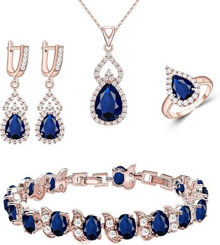 طقم مجوهرات للنساء والبنات  عبارة عن قلادة واقراط مرصعين باحجار كريمة لحفلة عيد الميلاد والطاولة والحفلات الرسمية,