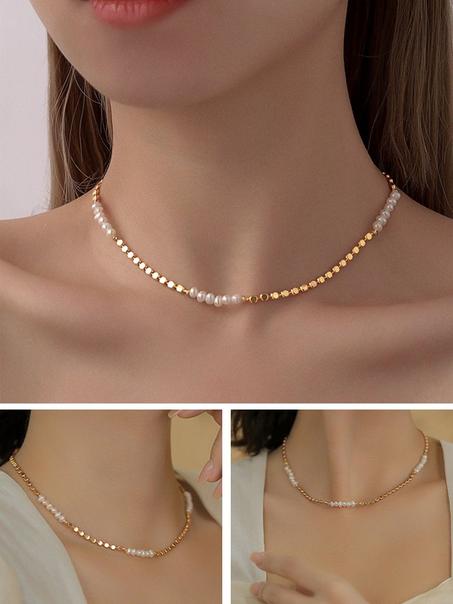 قلادة لؤلؤ المياه العذبة الذهبية