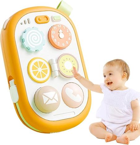 العاب موبايل للاطفال ، لعبة هاتف محمول من السيليكون تعمل باللمس، العاب موبايل للاطفال مع الموسيقى والصوت، هدية عيد ميلاد لمرحلة ما قبل المدرسة للبنات والاولاد بعمر 18 شهر فما فوق (اصفر)