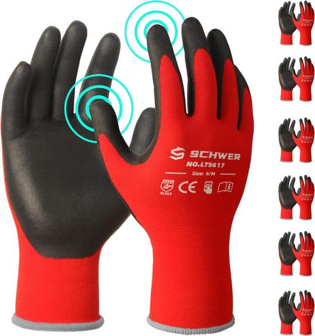 Schwer Guantes de trabajo de seguridad ultra cómodos con revestimiento de nitrilo de microespuma, guantes de nailon de punto sin costuras para hombres y mujeres, 6/12 pares, resistentes a la 