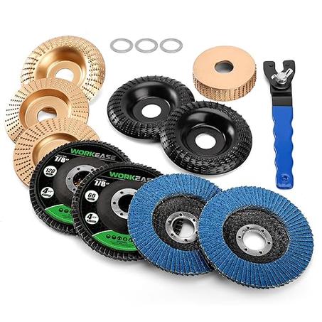 Juego de discos de tallado de madera de 14 piezas para amoladora angular de 4 pulgadas y 4.5 pulgadas, kit de muelas abrasivas para carpintería con eje de 7/8 a 5/8 pulgadas para corte rápido