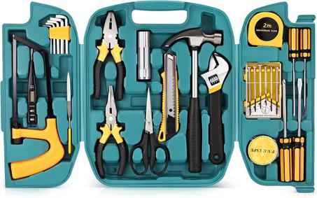 Juego de 27 herramientas manuales para el hogar, reparación del hogar y mecánica con estuche de almacenamiento, ideal para hombres