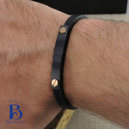 Bracelet Simili Cuir - Motif Et Fermoir Acier Inoxydable