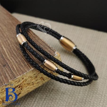 Bracelet Simili Cuir - Motif Et Fermoir Acier Inoxydable