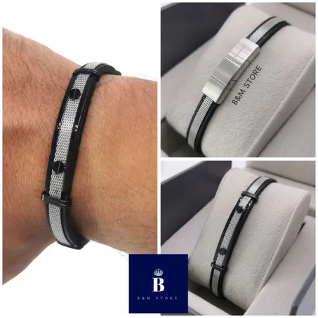 Bracelet Simili Cuir - Motif Et Fermoir Acier Inoxydable