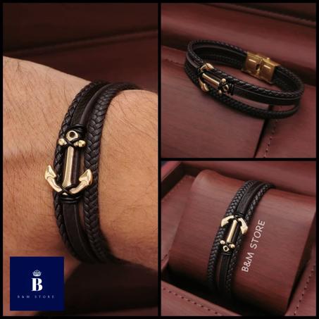 Bracelet Simili Cuir - Motif Ancre ⚓️ Acier Inoxydable