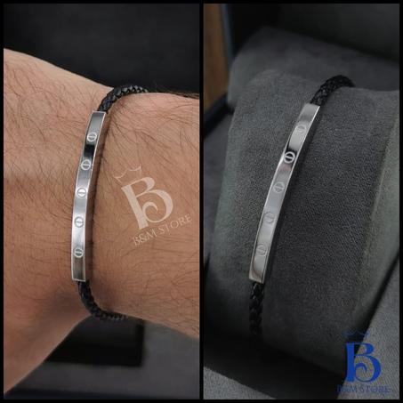 Bracelet Simili Cuir - Motif Et Fermoir Acier Inoxydable