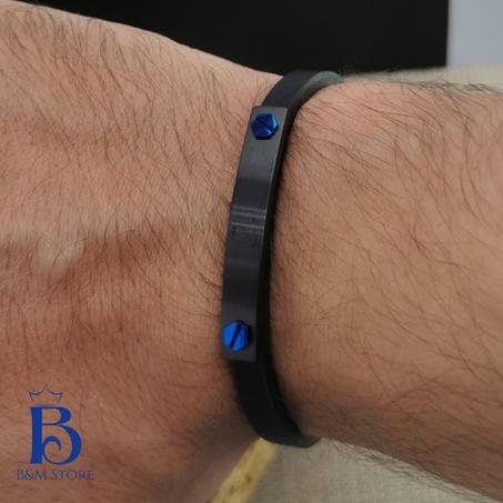 Bracelet Simili Cuir - Motif Et Fermoir Acier Inoxydable