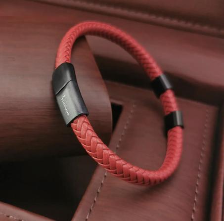 Bracelet Simili Cuir - Motif Et Fermoir Acier Inoxydable