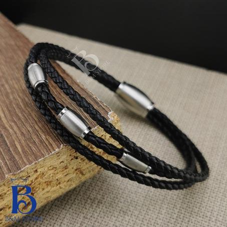 Bracelet Simili Cuir - Motif Et Fermoir Acier Inoxydable