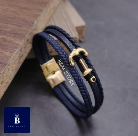 Bracelet Simili Cuir - Motif Ancre ⚓️ Acier Inoxydable