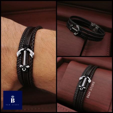 Bracelet Simili Cuir - Motif Ancre ⚓️ Acier Inoxydable