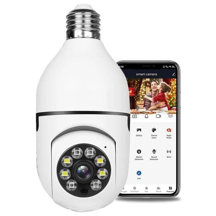 لمبة كاميرا مراقبة ذكية 360° - WiFi HD مع رؤية ليلية وتنبيه فوري