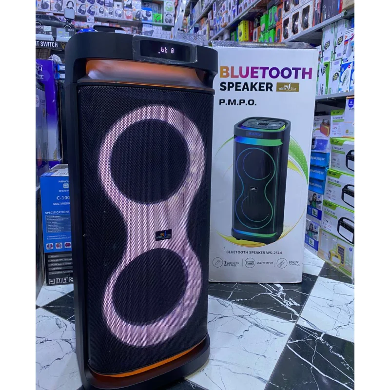 مكبر صوت بلوتوث عملاق PMPO WS-2514 | صوت جهوري وإضاءة RGB مع ميكروفون لاسلكي وريموت