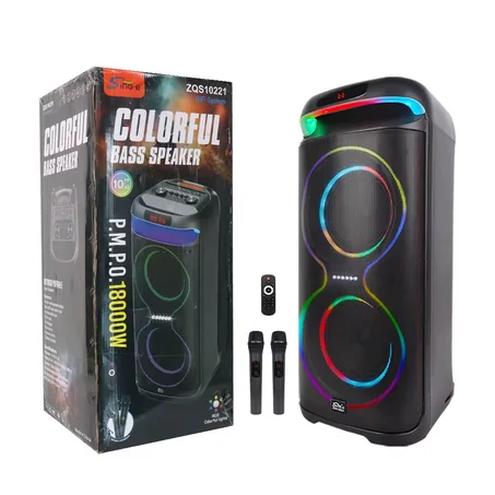 مكبر صوت Sing-e ZQS10220 بلوتوث 18000W مع إضاءة RGB وميكروفونين لاسلكيين – صوت قوي وباس عميق