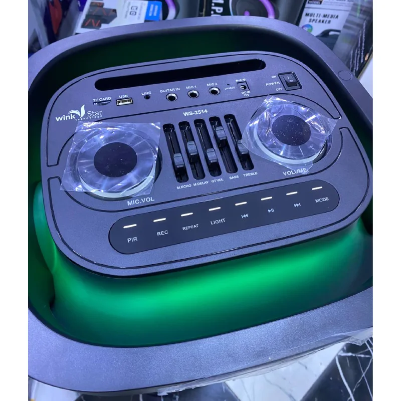 مكبر صوت بلوتوث عملاق PMPO WS-2514 | صوت جهوري وإضاءة RGB مع ميكروفون لاسلكي وريموت