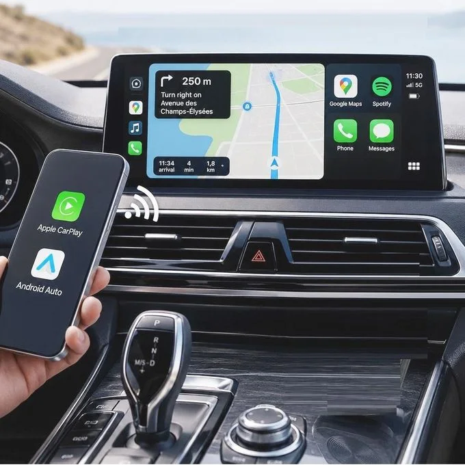 محول لاسلكي 2 في 1 يدعم Apple CarPlay وAndroid Auto لسيارات