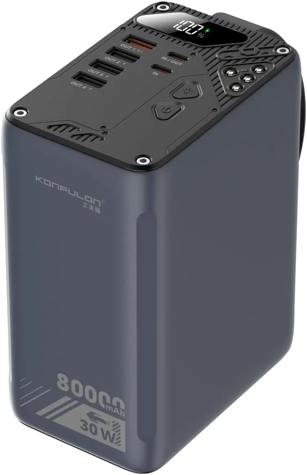 A49Qباور بانك 80000mAh شحن سريع PD 30W مع 5 منافذ وإضاءة LED – بطارية محمولة عملاقة للسفر والتخييم