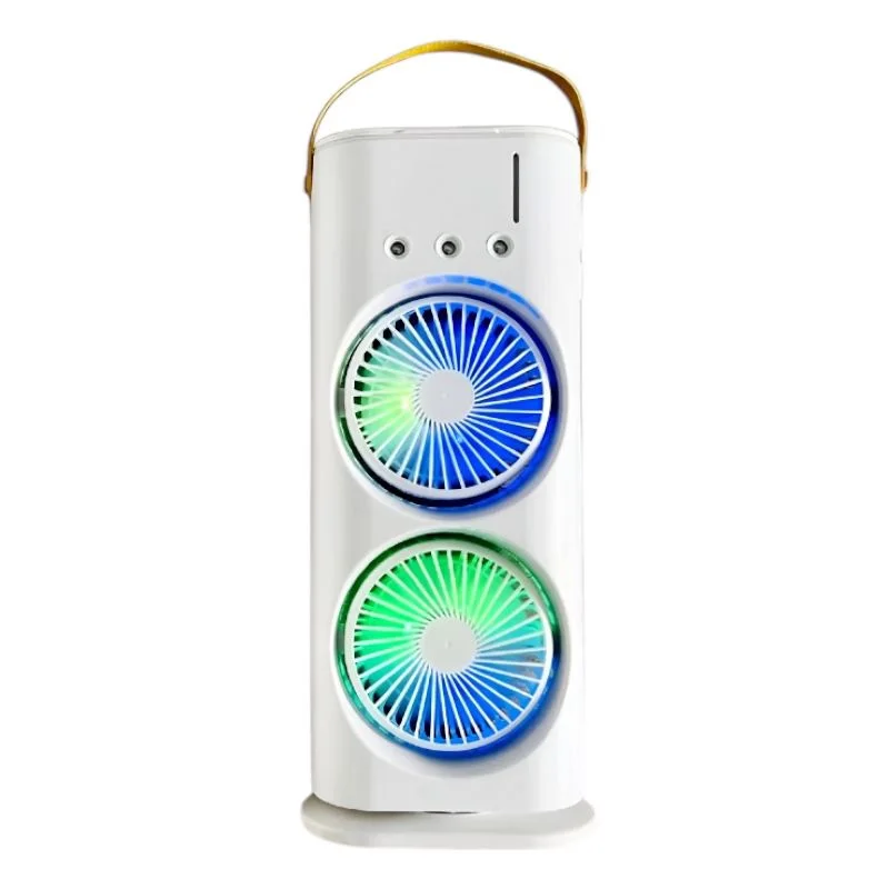 مروحة محمولة برذاذ مائي وإضاءة LED – صامتة وقابلة للشحن بريموت كنترول