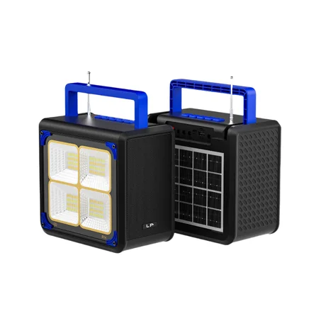 بطارية شمسية خارجية متعددة الوظائف LP V96 مزودة بمصباح LED وراديو FM وشاحن للهاتف المحمول – مجموعة طوارئ محمولة