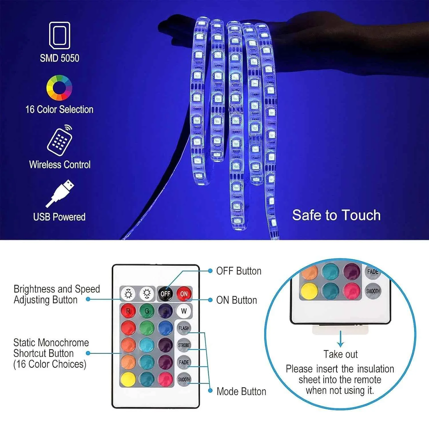 شريط LED RGB - مجموعة إضاءة جوية من 5M