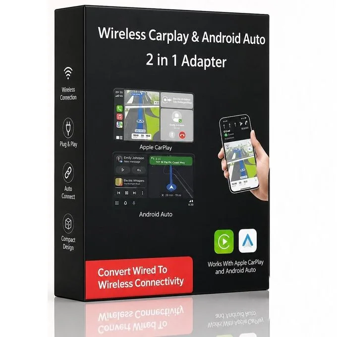 محول لاسلكي 2 في 1 يدعم Apple CarPlay وAndroid Auto لسيارات