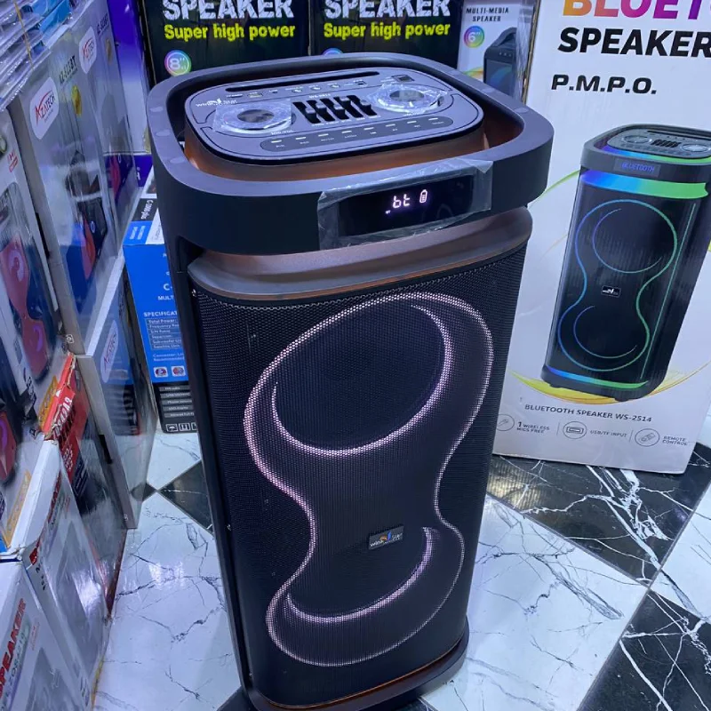 مكبر صوت بلوتوث عملاق PMPO WS-2514 | صوت جهوري وإضاءة RGB مع ميكروفون لاسلكي وريموت
