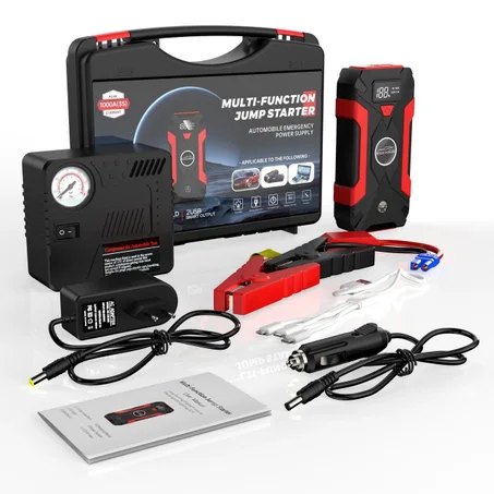 جهاز إقلاع السيارة S400 بقوة 1000A مع باور بانك 4 منافذ USB ومصباح LED – Jump Starter متعدد الاستخدامات